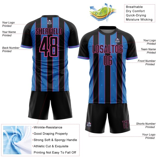 Uniform Jersey Powder Blue-Pink Black Line Pinstripe Custom Sublimation Sports Soccer Uniform Jersey Powder Blue-Pink Black Line Pinstripe Custom Sublimation Sports Soccer