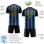 Powder Soccer Sports Line Sublimation Blue-Yellow Custom Pinstripe Uniform Black Jersey