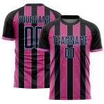 Soccer Custom Blue Sublimation Pink-Light Uniform Black Pinstripe Line Sports Jersey