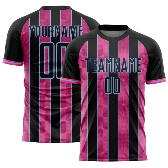 Soccer Custom Blue Sublimation Pink-Light Uniform Black Pinstripe Line Sports Jersey