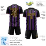 Sublimation Soccer Custom Purple-Gold Sports Line Black Uniform Jersey Pinstripe