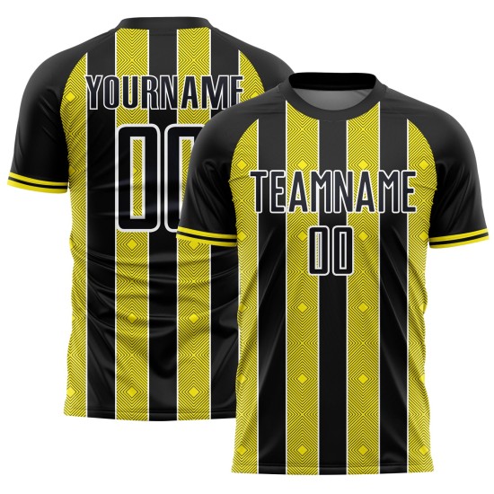 Custom Yellow-White Line Uniform Sublimation Light Black Pinstripe Sports Jersey Soccer