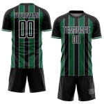 Custom Kelly Sublimation Black Jersey Green-White Line Sports Uniform Soccer Pinstripe