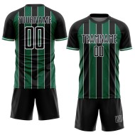 Custom Kelly Sublimation Black Jersey Green-White Line Sports Uniform Soccer Pinstripe