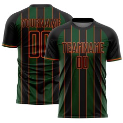 Pinstripe Sports Green-Orange Custom Sublimation Soccer Uniform Line Jersey Black