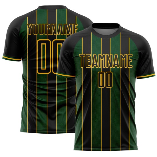 Jersey Sports Line Pinstripe Soccer Black Custom Sublimation Uniform Green-Gold