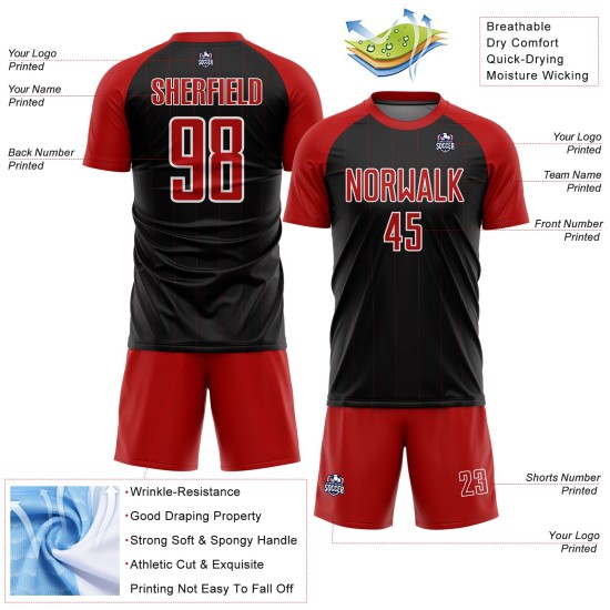 Custom Jersey Uniform Soccer Pinstripe Red-White Black Sublimation