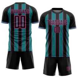 Sublimation Uniform Jersey Custom Sports Pinstripe Black Teal-Pink Soccer Line Sublimation Uniform Jersey Custom Sports Pinstripe Black Teal-Pink Soccer Line
