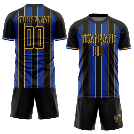 Jersey Black Line Sublimation Sports Uniform Custom Soccer Thunder Blue-Gold Pinstripe