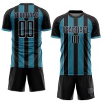 Custom Blue-Gray Line Uniform Sublimation Black Sports Soccer Pinstripe Panther Jersey