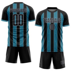 Custom Blue-Gray Line Uniform Sublimation Black Sports Soccer Pinstripe Panther Jersey Custom Blue-Gray Line Uniform Sublimation Black Sports Soccer Pinstripe Panther Jersey