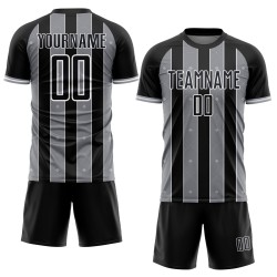 Custom Line Sports Black Pinstripe Gray-White Soccer Uniform Jersey Sublimation