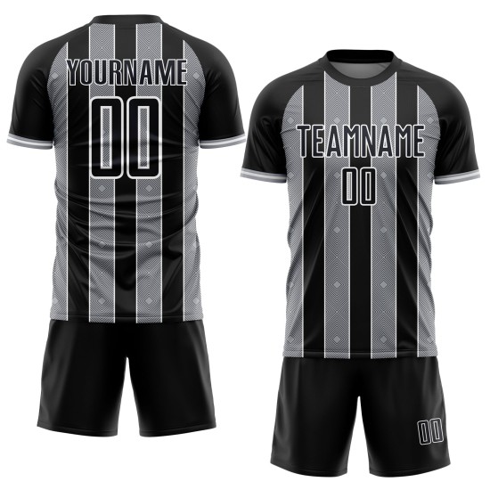 Custom Line Sports Black Pinstripe Gray-White Soccer Uniform Jersey Sublimation