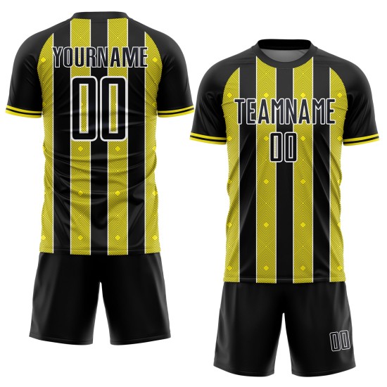 Custom Yellow-White Line Uniform Sublimation Light Black Pinstripe Sports Jersey Soccer