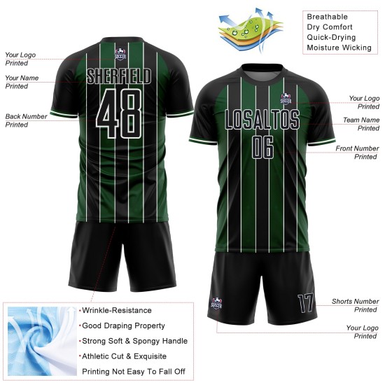 Uniform Green-White Line Black Jersey Soccer Sports Custom Sublimation Pinstripe