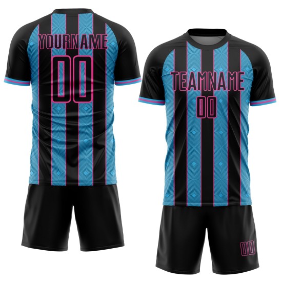 Black Blue-Pink Line Sky Custom Sublimation Pinstripe Soccer Uniform Sports Jersey