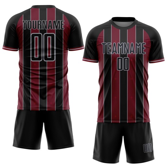 Custom Pinstripe Soccer Uniform Jersey Black Crimson-Gray Line Sports Sublimation