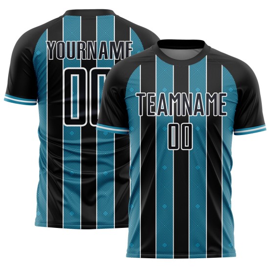 Panther Sports Sublimation Uniform Soccer Line Blue-White Pinstripe Custom Jersey Black