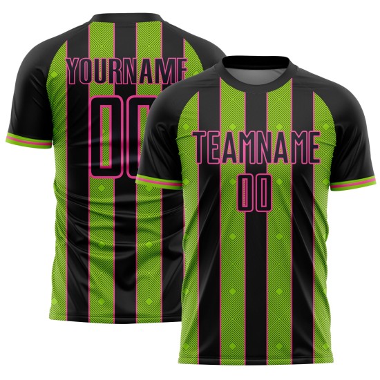 Soccer Sublimation Green-Pink Neon Pinstripe Custom Jersey Uniform Line Black Sports