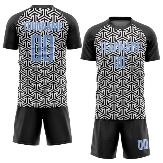 Soccer Uniform Jersey Custom Light Blue-White Black Sublimation
