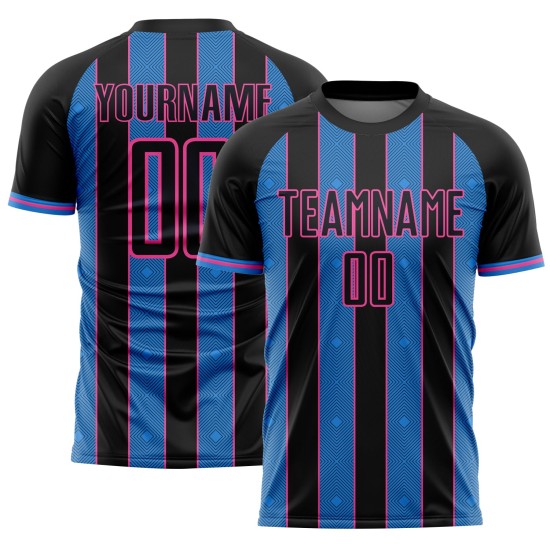 Uniform Jersey Powder Blue-Pink Black Line Pinstripe Custom Sublimation Sports Soccer Uniform Jersey Powder Blue-Pink Black Line Pinstripe Custom Sublimation Sports Soccer