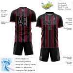Custom Pinstripe Soccer Uniform Jersey Black Crimson-Gray Line Sports Sublimation