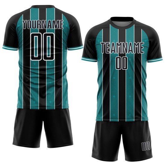 Custom Pinstripe Uniform Teal-White Sports Jersey Line Soccer Black Sublimation