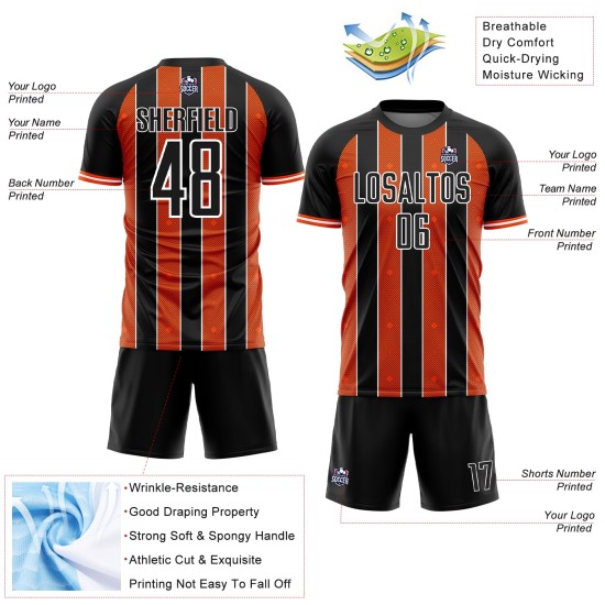 Uniform Soccer Pinstripe Jersey Orange-White Custom Line Black Sports Sublimation