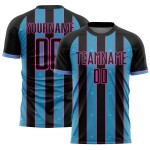 Black Blue-Pink Line Sky Custom Sublimation Pinstripe Soccer Uniform Sports Jersey