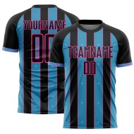 Black Blue-Pink Line Sky Custom Sublimation Pinstripe Soccer Uniform Sports Jersey