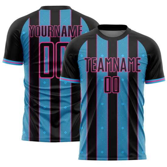 Black Blue-Pink Line Sky Custom Sublimation Pinstripe Soccer Uniform Sports Jersey