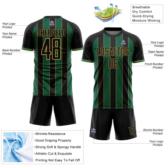 Uniform Gold Kelly Green-Old Jersey Black Custom Sublimation Line Sports Soccer Pinstripe