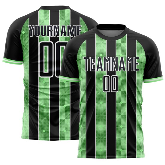 Jersey Green-White Uniform Pinstripe Sublimation Soccer Line Pea Black Sports Custom Jersey Green-White Uniform Pinstripe Sublimation Soccer Line Pea Black Sports Custom