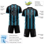 Custom Blue-Gray Line Uniform Sublimation Black Sports Soccer Pinstripe Panther Jersey