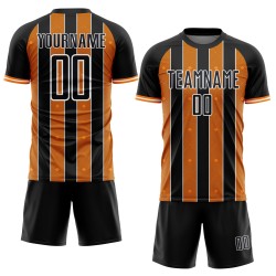Pinstripe Bay Custom Orange-White Uniform Line Sublimation Soccer Sports Jersey Black