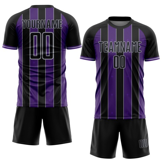 Jersey Sublimation Sports Custom Uniform Purple-Gray Line Black Soccer Pinstripe