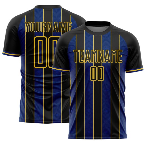 Pinstripe Royal-Yellow Jersey Sports Custom Soccer Line Uniform Sublimation Black