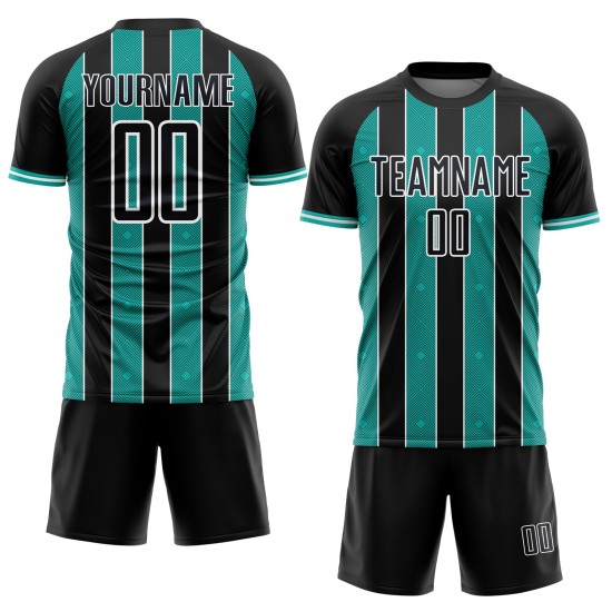 Jersey Soccer Pinstripe Aqua-White Black Sports Custom Sublimation Line Uniform
