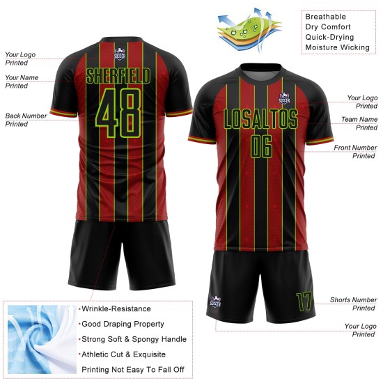Jersey Red-Neon Pinstripe Soccer Green Sports Sublimation Line Custom Black Uniform