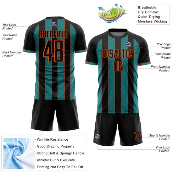 Teal-Orange Soccer Jersey Custom Black Pinstripe Sublimation Uniform Sports Line