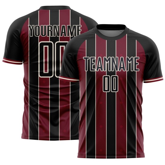 Pinstripe Uniform Crimson-Cream Line Black Sports Jersey Soccer Sublimation Custom