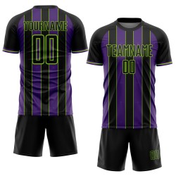 Pinstripe Custom Uniform Green Soccer Sublimation Jersey Black Line Purple-Neon Sports