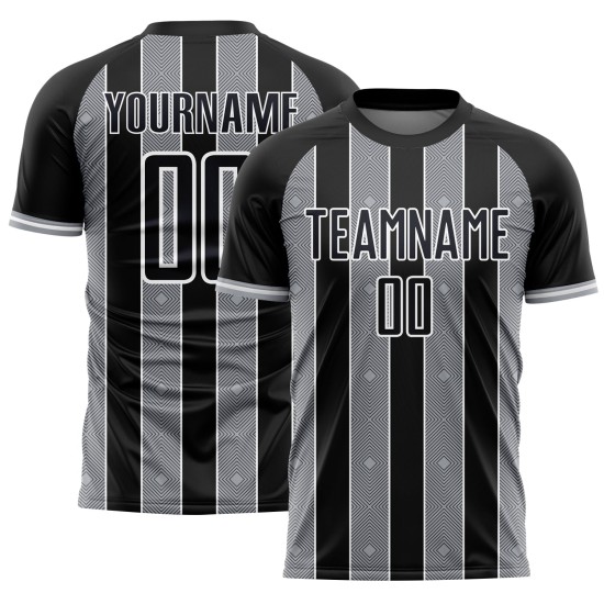 Custom Line Sports Black Pinstripe Gray-White Soccer Uniform Jersey Sublimation