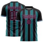 Sublimation Uniform Jersey Custom Sports Pinstripe Black Teal-Pink Soccer Line
