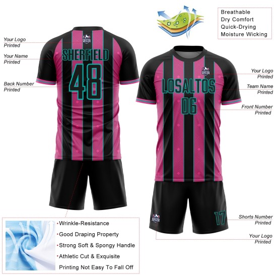 Uniform Jersey Pinstripe Line Sports Pink-Aqua Black Soccer Custom Sublimation