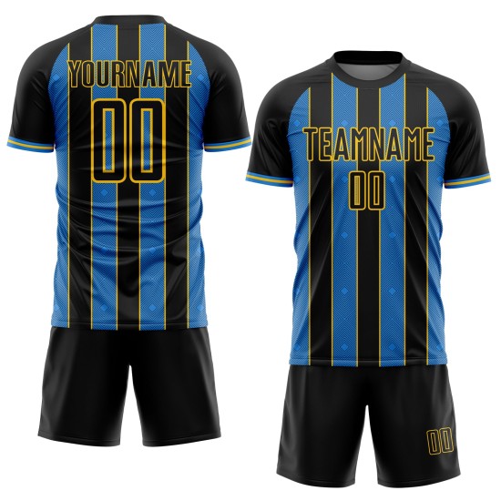 Powder Soccer Sports Line Sublimation Blue-Yellow Custom Pinstripe Uniform Black Jersey