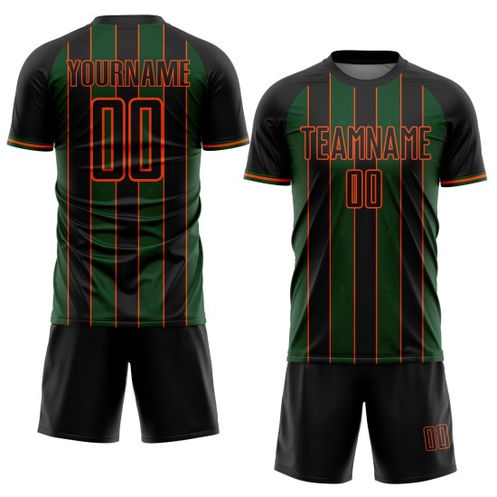 Pinstripe Sports Green-Orange Custom Sublimation Soccer Uniform Line Jersey Black