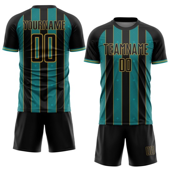 Soccer Pinstripe Sublimation Line Black Gold Teal-Old Sports Jersey Uniform Custom