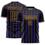 Black Uniform Sublimation Line Dark Jersey Custom Soccer Pinstripe Purple-Gold Sports