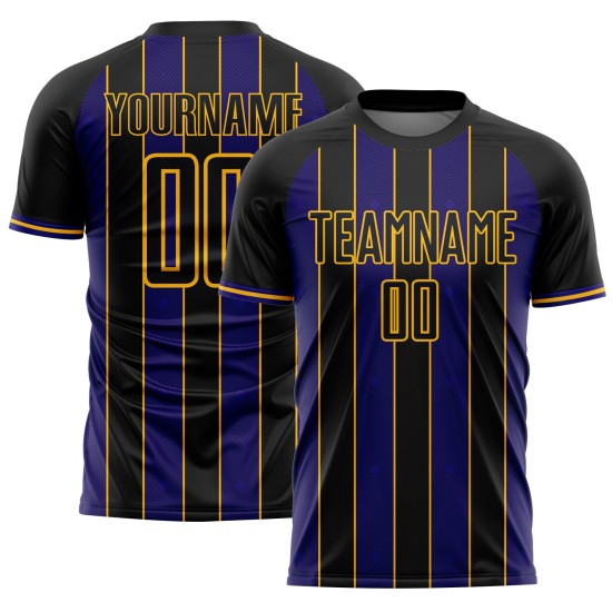 Black Uniform Sublimation Line Dark Jersey Custom Soccer Pinstripe Purple-Gold Sports